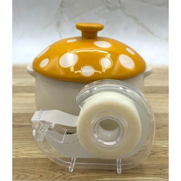 World Market Spotted Mushroom Lidded Soup Crock Gold Yellow Speckled Stoneware - Picture 14 of 14